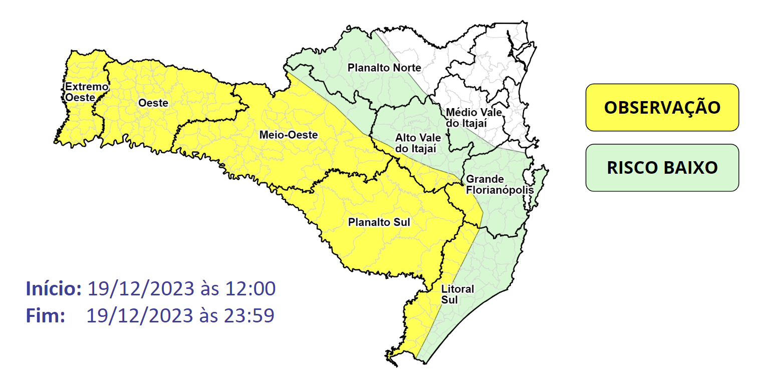 Observação Meteorológica DC/SC – Temporais isolados entre a tarde e a noite desta terça-feira (19)