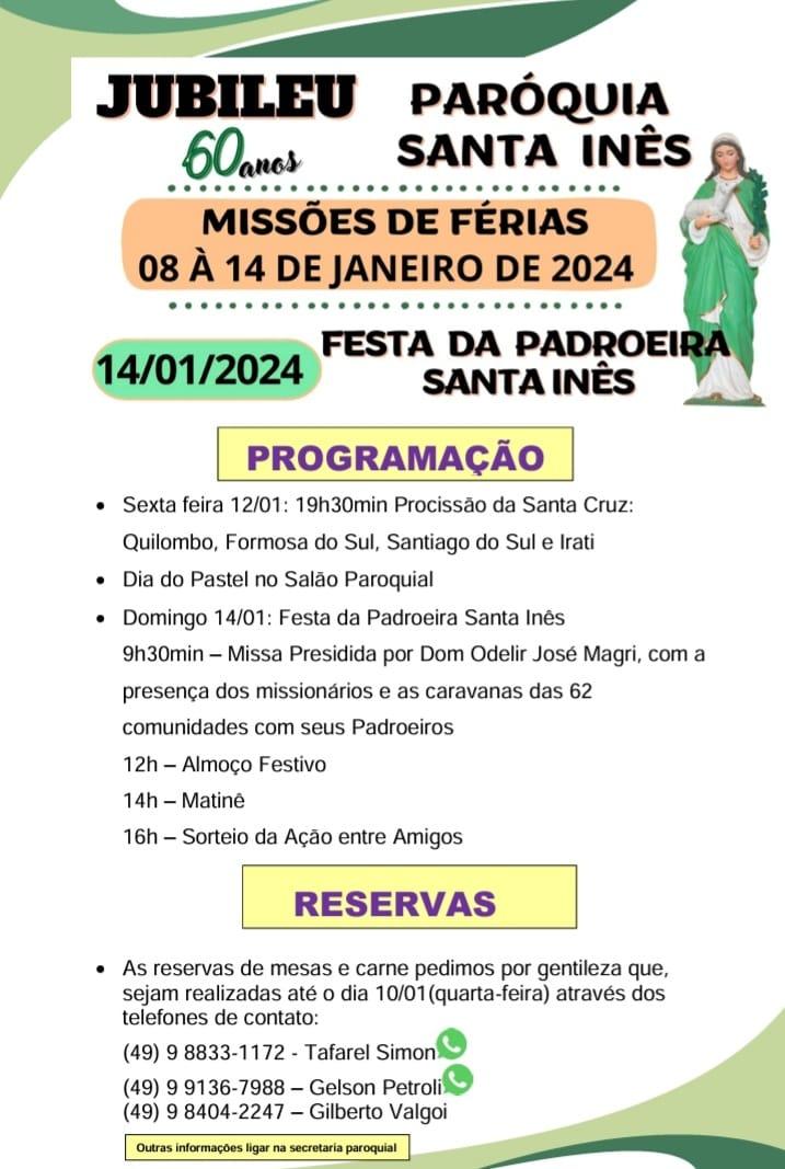 FESTA DA PADROEIRA SANTA INÊS - QUILOMBO/SC