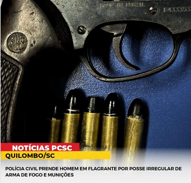 POLÍCIA CIVIL PRENDE HOMEM EM FLAGRANTE POR POSSE IRREGULAR DE ARMA DE FOGO E MUNIÇÕES EM QUILOMBO