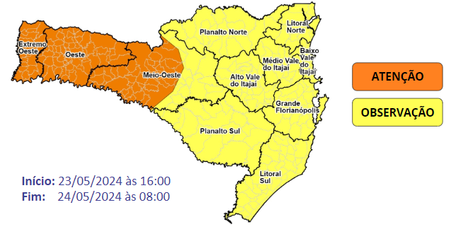 Previsão para os próximos 5 dias (23/05) - Mapa de risco desta quinta-feira (23)