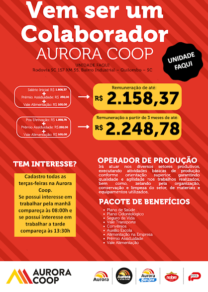 Aurora Coop Unidade Faqui Quilombo contrata