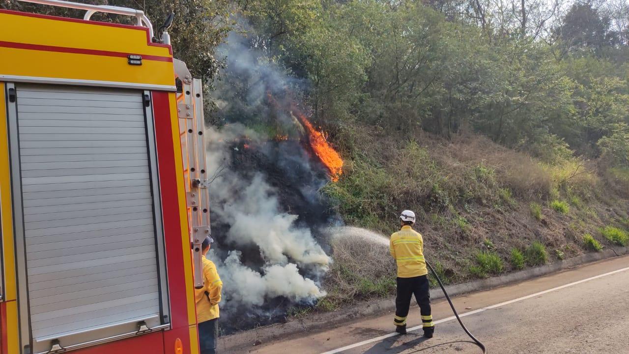 Incêndio em vegetação na SC-157 no interior de Quilombo/SC