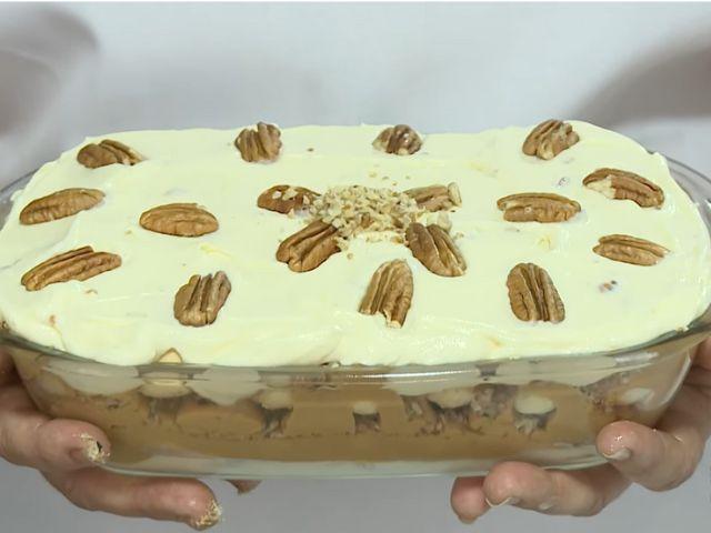 Pavê de doce de leite com nozes é receita rápida e fácil de preparar