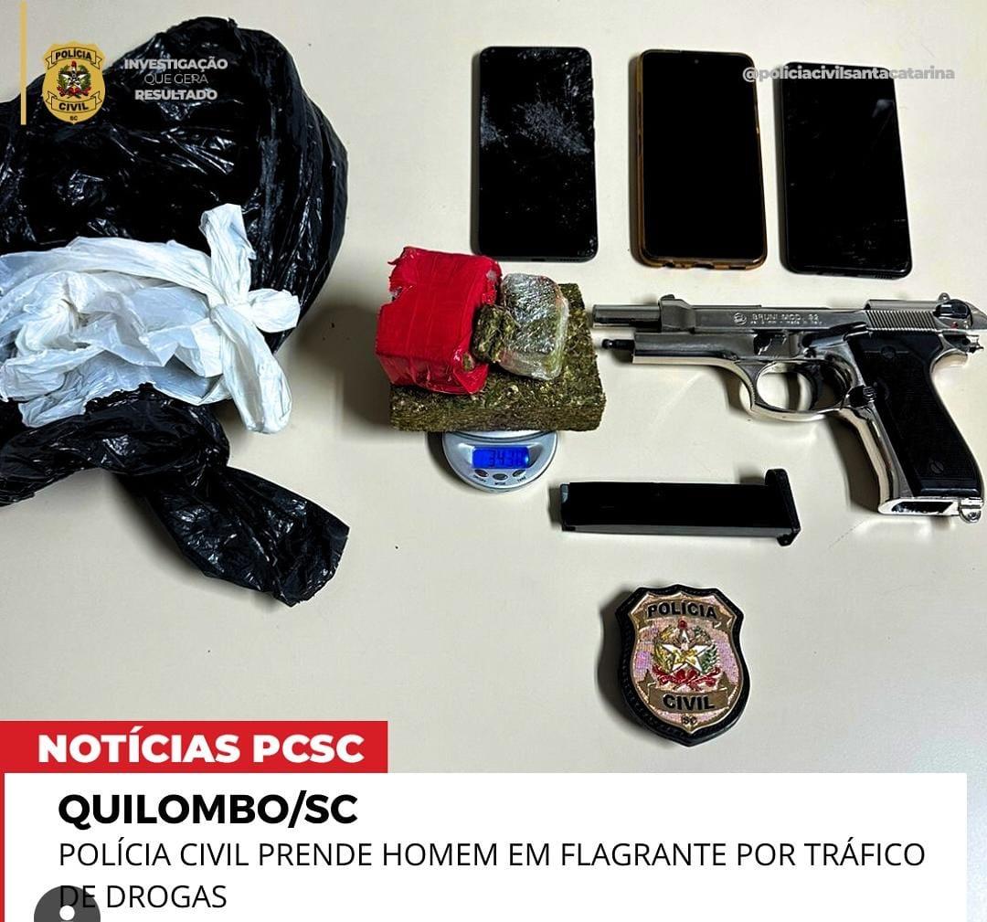 Quilombo: Polícia Civil prende homem em flagrante por posse de drogas e arma