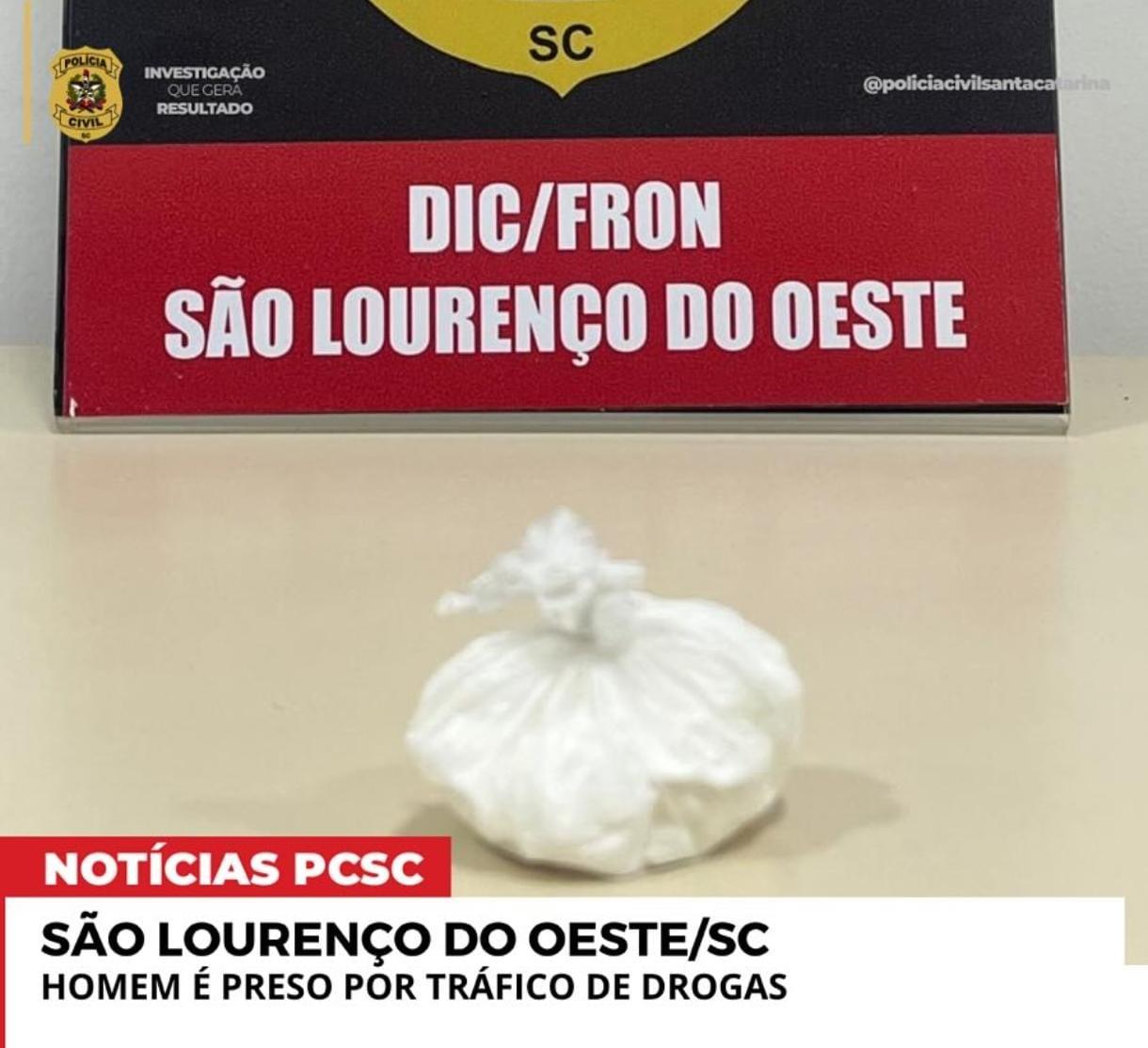 Homem é preso por tráfico de drogas em São Lourenço do Oeste/SC